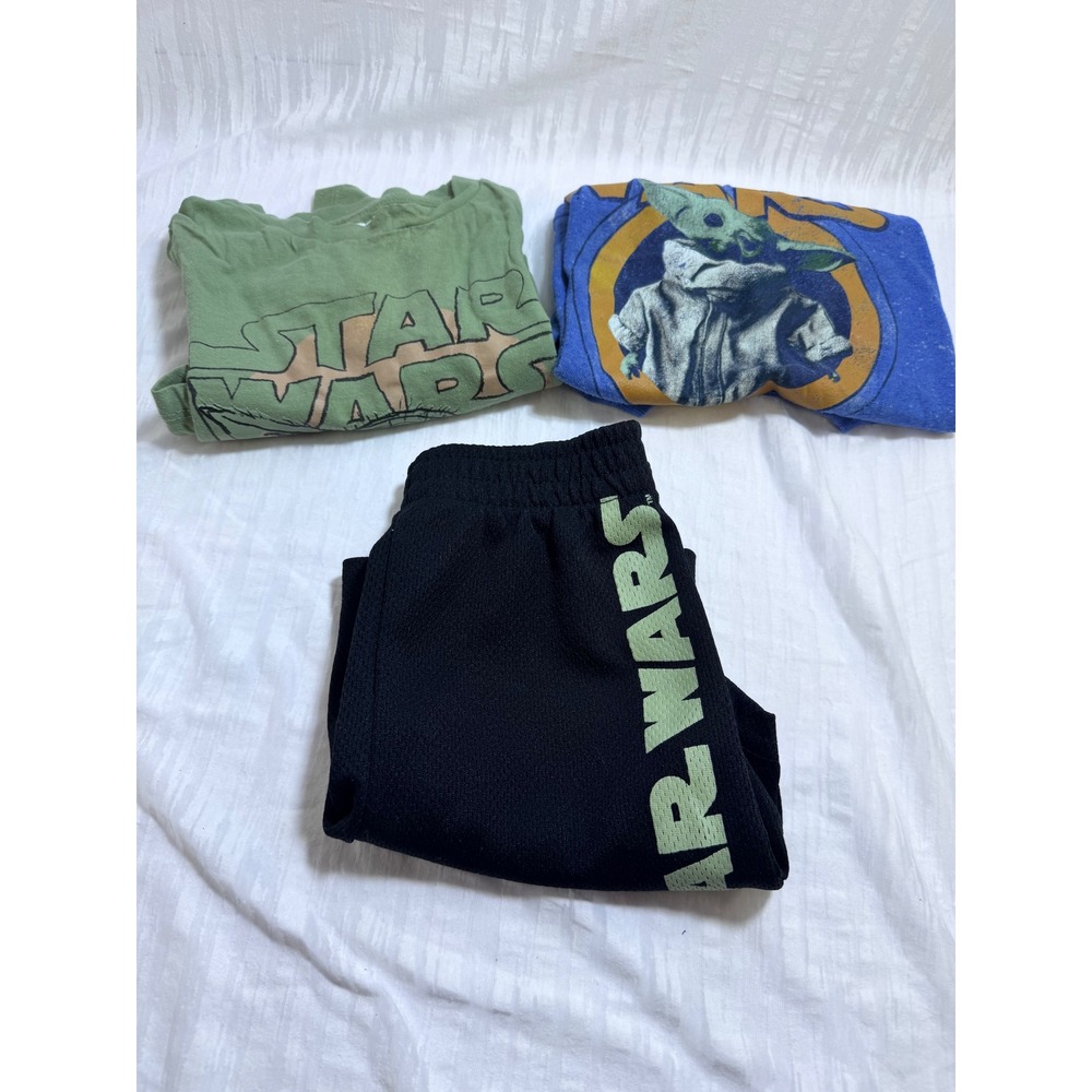 Star Wars Grogu T-Shirt and Shorts Set Kids Size 6 Blue Green Black Good Graphic